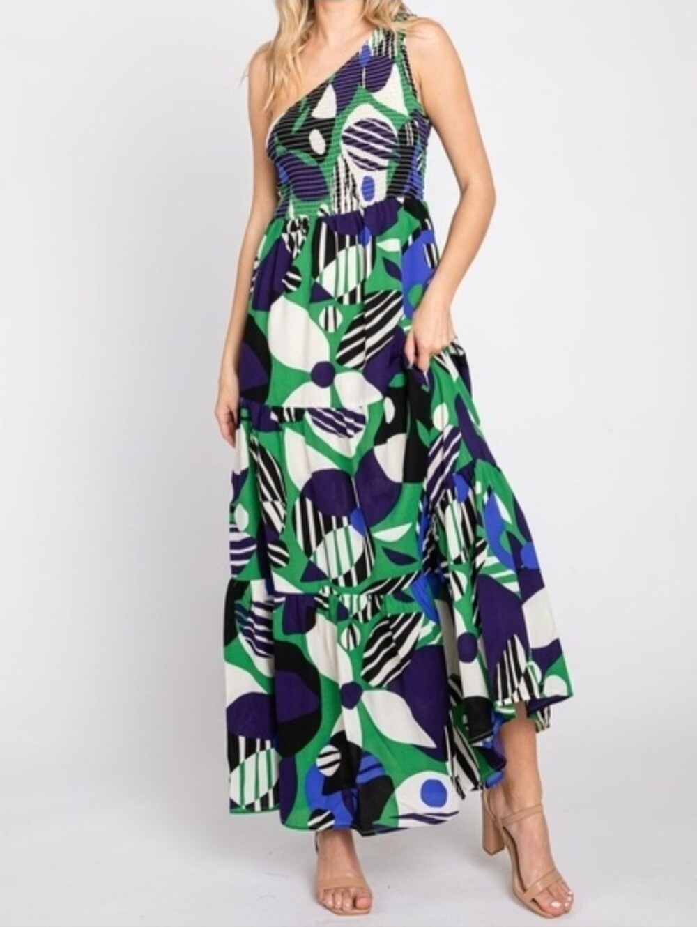 Sugarlips Printed One-Shoulder Maxi Dress